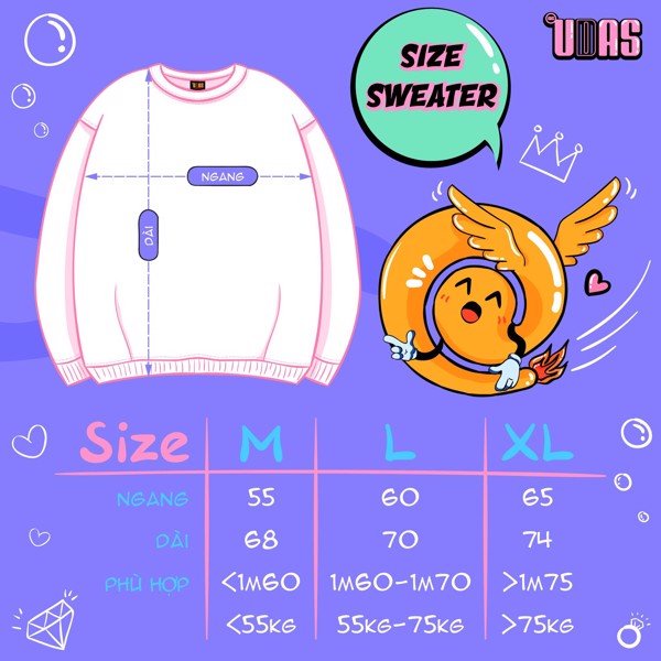 Áo Sweater UDAS form rộng unisex BASIC - Đen