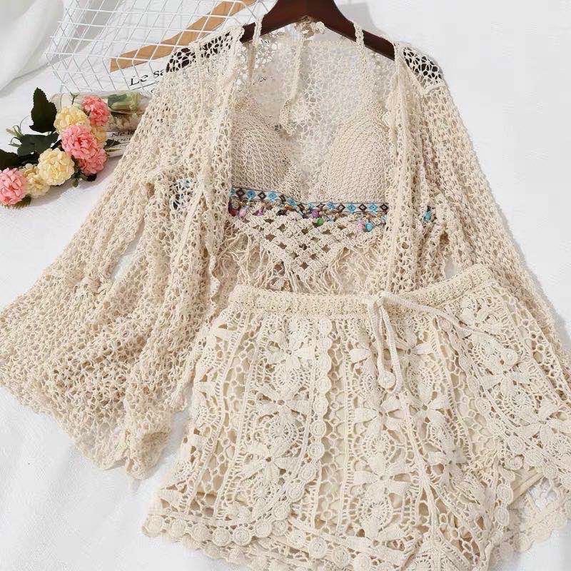 Set đồ đi biển dệt kim phong cách boho