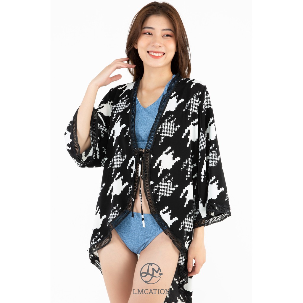 Áo Khoác Kimono Nữ LMcation Naomi - Đen Sóng Trắng | BigBuy360 - bigbuy360.vn
