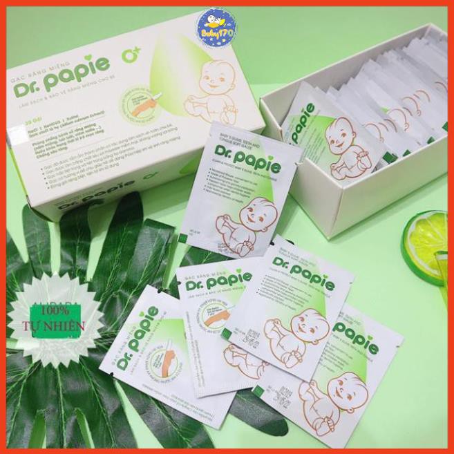 Gạc Rơ Lưỡi Vệ Sinh Răng Miệng Thảo Mộc An Toàn Cho Bé Dr.Papie (30 Gói / Hộp)