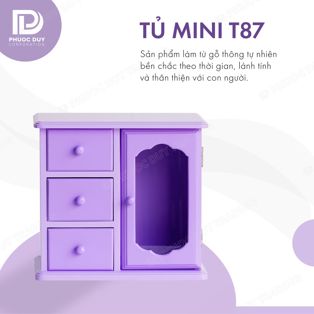 Tủ mini để bàn đa năng - Tủ nữ trang - mỹ phẩm T87 - Gỗ thông tự nhiên - BH 24 tháng