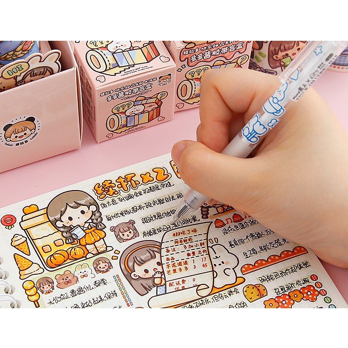 Cuộn Washitape DoDoJam 2m trang trí sổ tay, Hộp 1 cuộn băng keo giấy dán Telado dễ thương, Sticker giấy dán siêu xinh