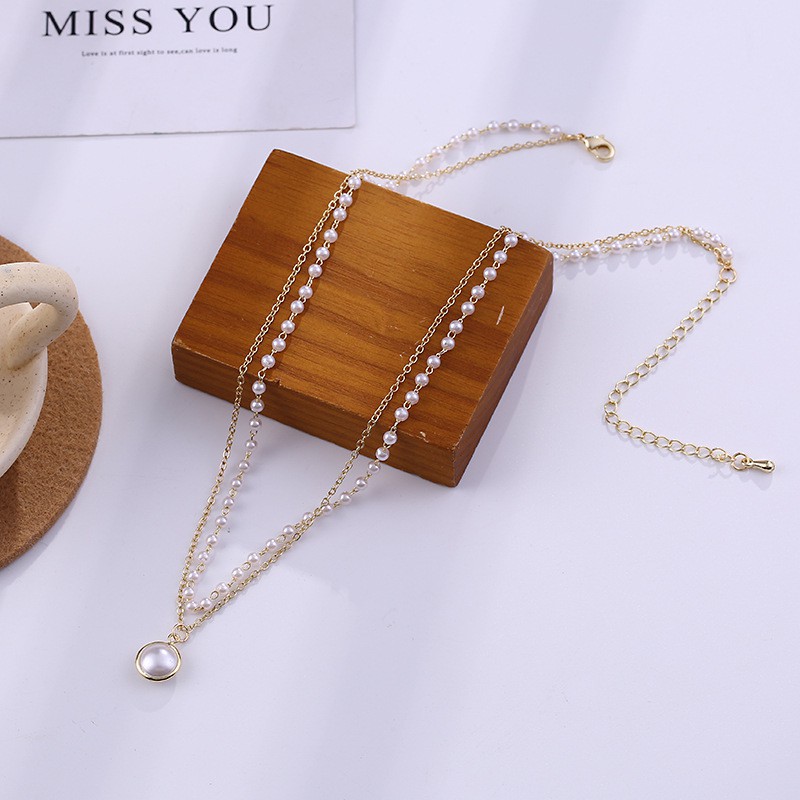 Dây chuyền mặt hình tròn hai lớp thời trang dành cho nữ phong cách Hàn Quốc