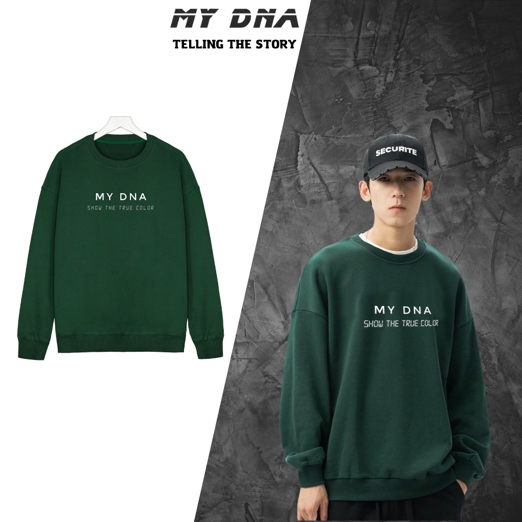 Áo sweater nam nữ màu xanh lá rêu local brand form rộng unisex vải nỉ bông tay dài dày cặp đôi oversize basic MYDNA