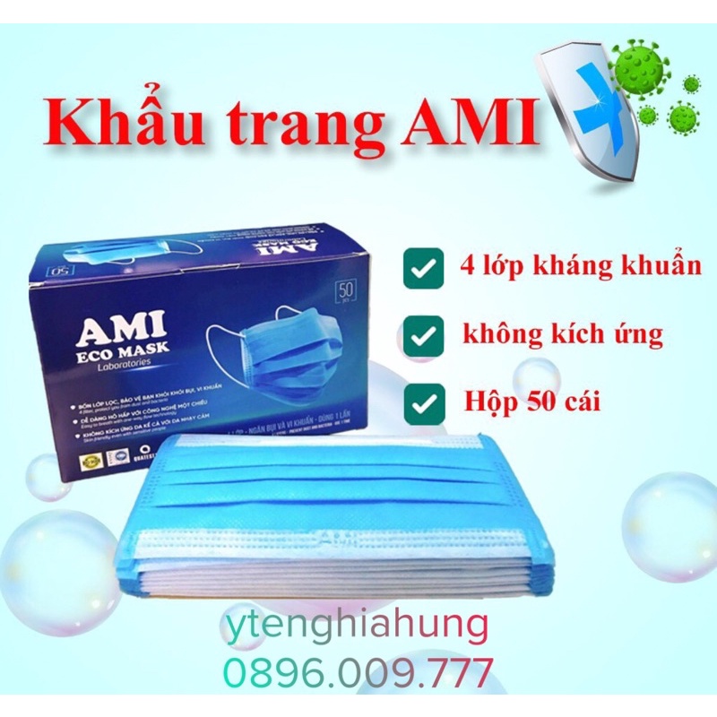 ⚡Hộp 50 cái Khẩu trang y tế 4 lớp chuẩn hiệu AMI🍀