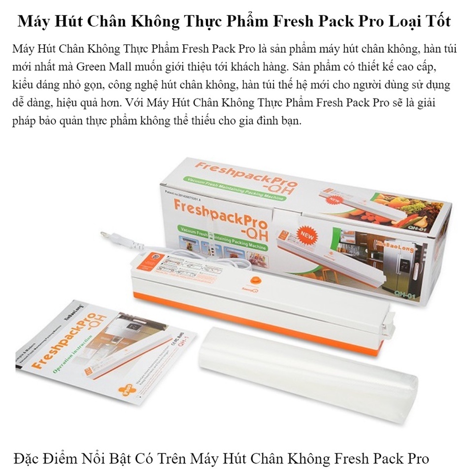Máy Hút Chân Không Thực Phẩm Fresh Pack Pro -Máy Hút Chân Không Kiêm Hàn Miệng Túi -Bảo Quản Thực Phẩm