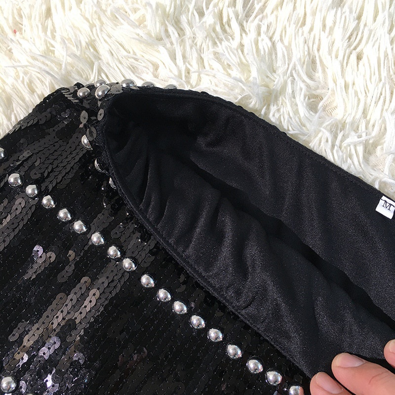 Sidami Chân Váy Mini Ôm Dáng Đính Hạt Sequin Lấp Lánh Vintage Mùa Hè Cho Nữ