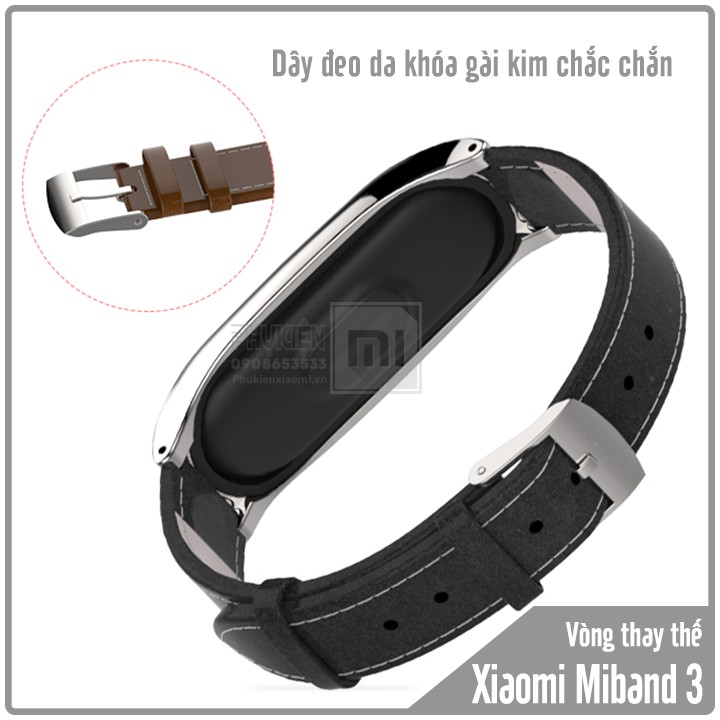 Vòng thay thế Xiaomi Miband 3 / 4 Mijobs dây da mặt kim loại