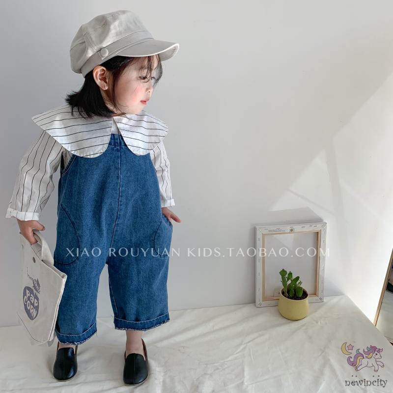 Áo Liền Quần Vải Denim Dáng Rộng Dễ Thương Phong Cách Hàn Quốc Cho Bé