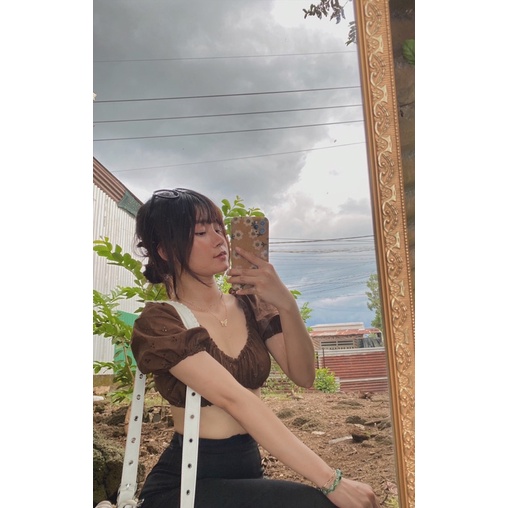 Áo croptop Tay Phồng Nhún Thun