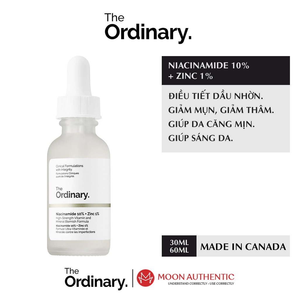 Tinh Chất The Ordinary Niacinamide 10%+Zinc 1% Giúp Sáng Da,Giảm Dầu ,Thu Nhỏ Lỗ Chân Lông 30ml,60ml