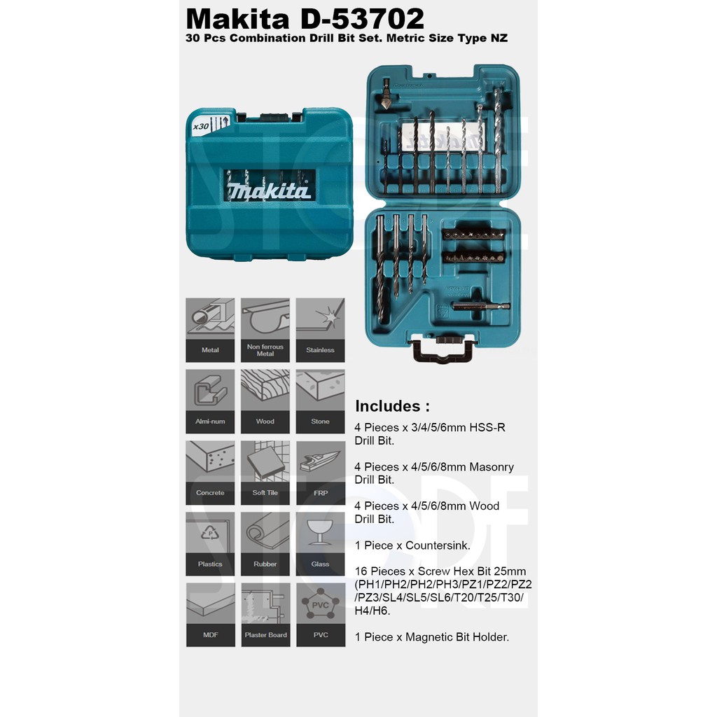 Bộ mũi tổng hợp loại metric và NZ Makita D-53702 30 cái - Chính Hãng
