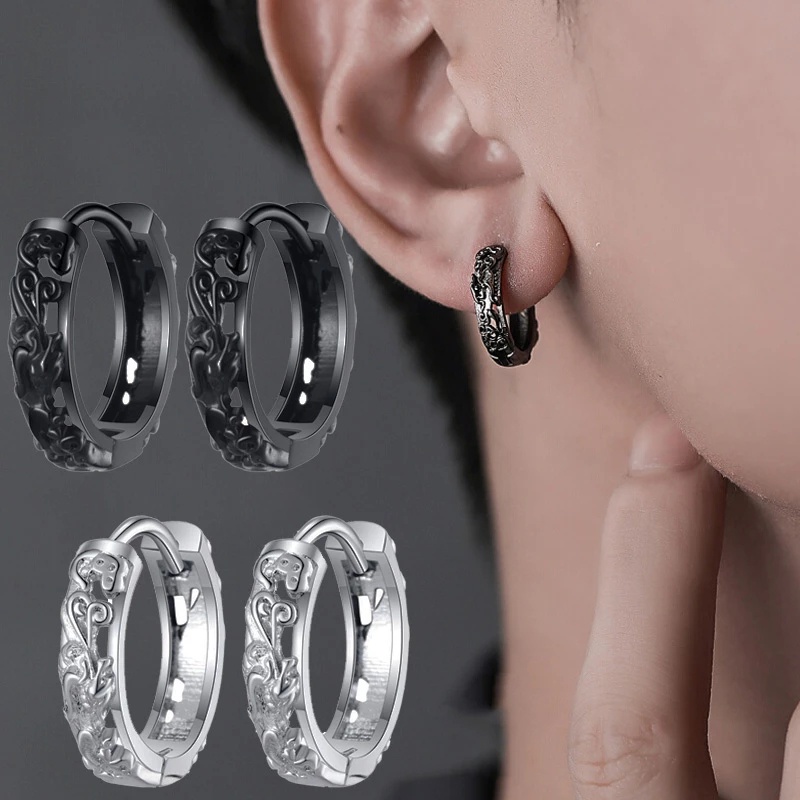 Bông Tai Hình Pixiu May Mắn Bằng Thép Không Gỉ Phong Thủy Trung Hoa Thời Trang Unisex