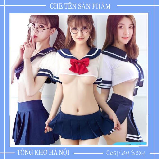 Bộ Đồ Ngủ Cosplay Sexy Học Sinh Anime Nhật Bản Chất Voan Xuyên Thấu, Đầm Ngủ Nữ Cosplay Nữ Sinh Trong Suốt- TT005