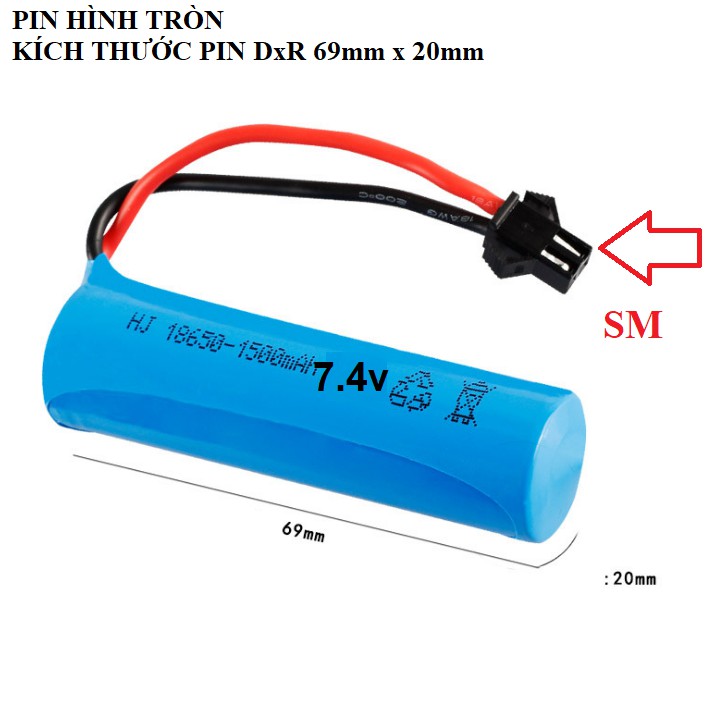 Pin sạc li-ion 3.7v 18650 dung lượng 2000mah cổng nối SM  cho xe điều khiển từ xa đồ chơi trẻ em