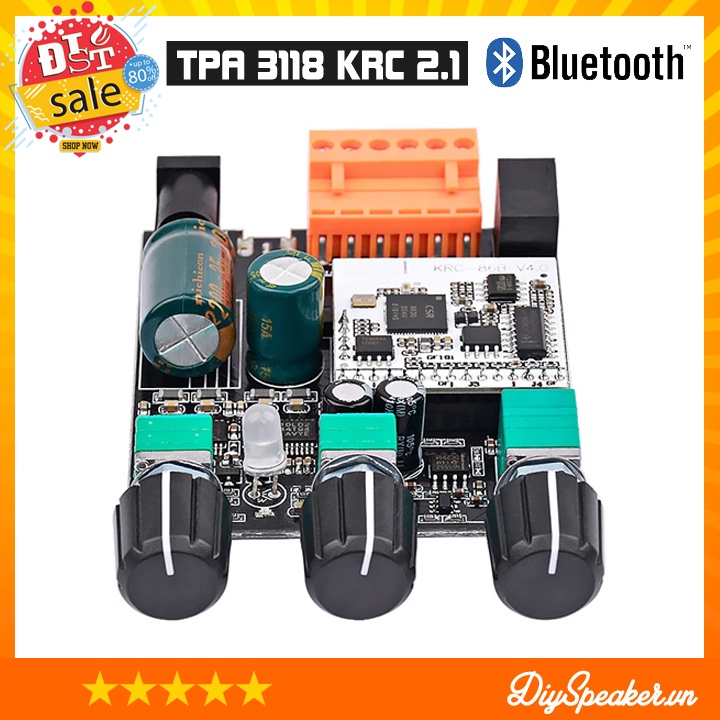 Mạch khuếch đại âm thanh Bluetooth TPA 3118 KRC 2.1 30*30+60w ver 2. CHạy chip TPA3118 và TPA3110 từ DiySpeaker