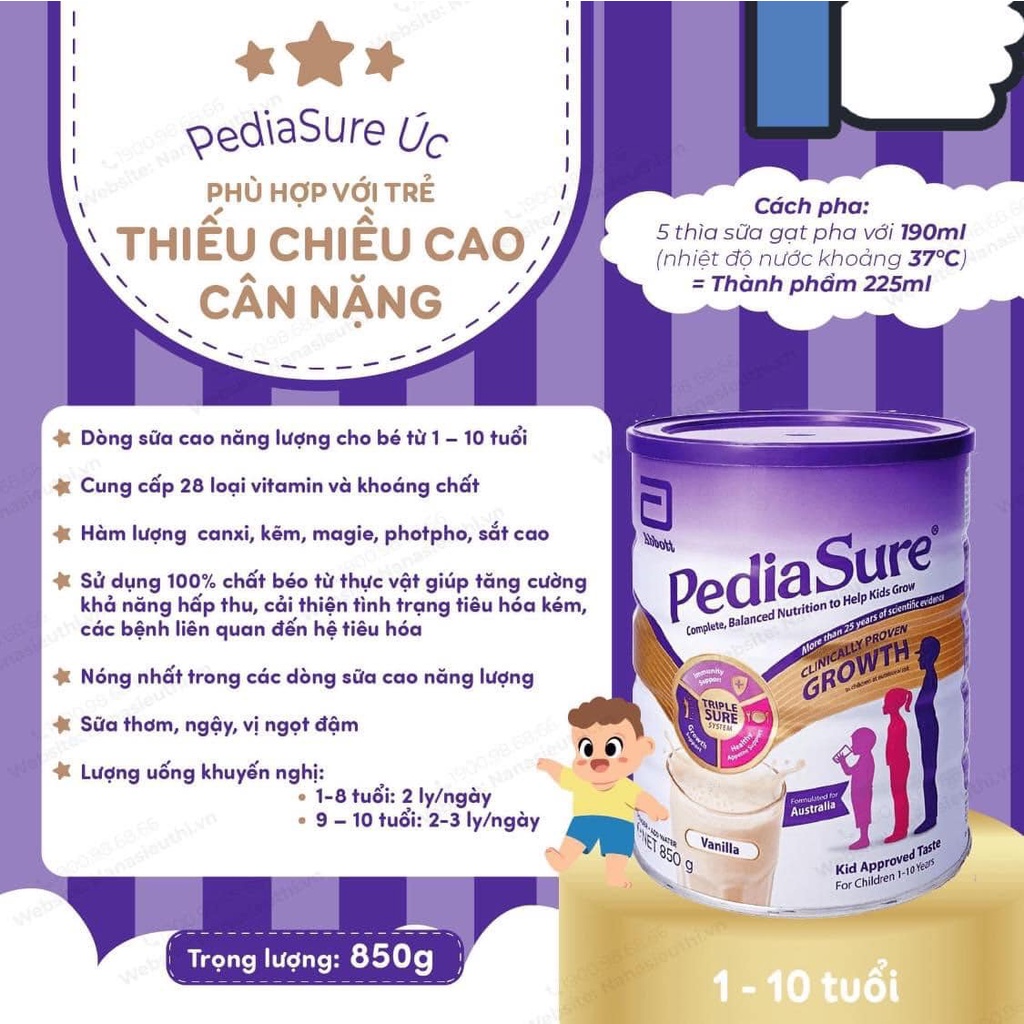 Mẫu mới 6/2024 Hộp Sữa Bột Pediasure Úc Vanilla 850g - Úc