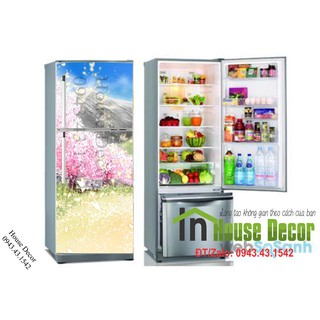 Decal dán tủ lạnh 🍀 FREESHIP 🍀 GIẢM 10K KHI NHẬP [GIẤY DÁN TƯỜNG] - Tranh trang trí tủ lạnh hoa anh đào