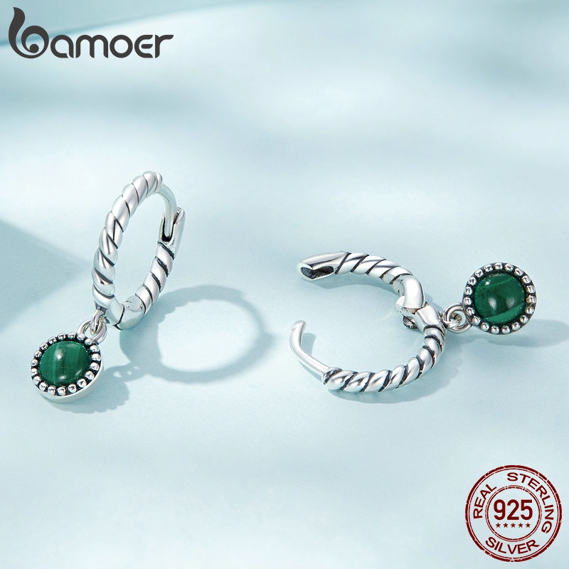 Bông tai BAMOER bạc 925 đính đá khổng tước hình cầu xinh xắn