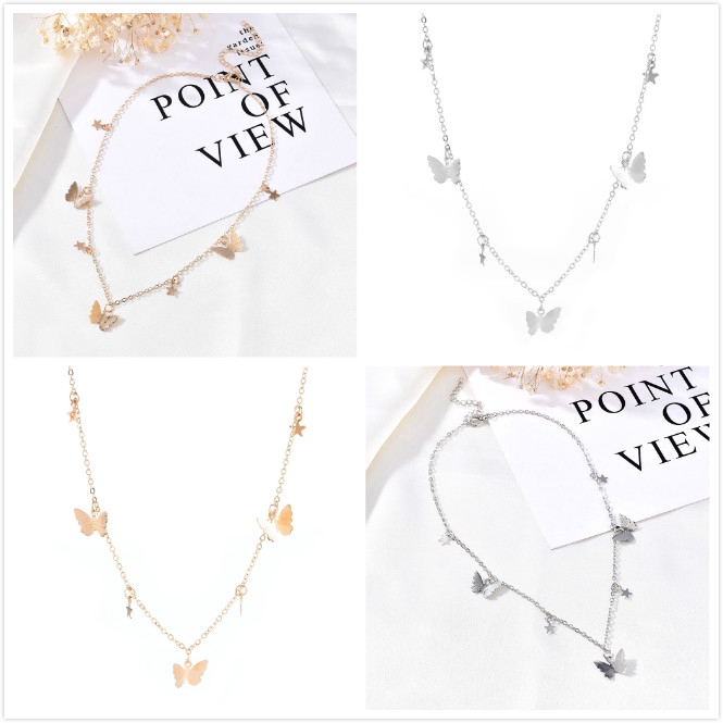Vòng choker phối mặt hình bươm bướm mạ vàng/ bạc đơn giản sang trọng