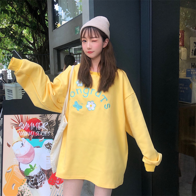 【ZHELIHANGFEI】Áo Thun Sweater Tay Dài Thêu Họa Tiết Xinh Xắn