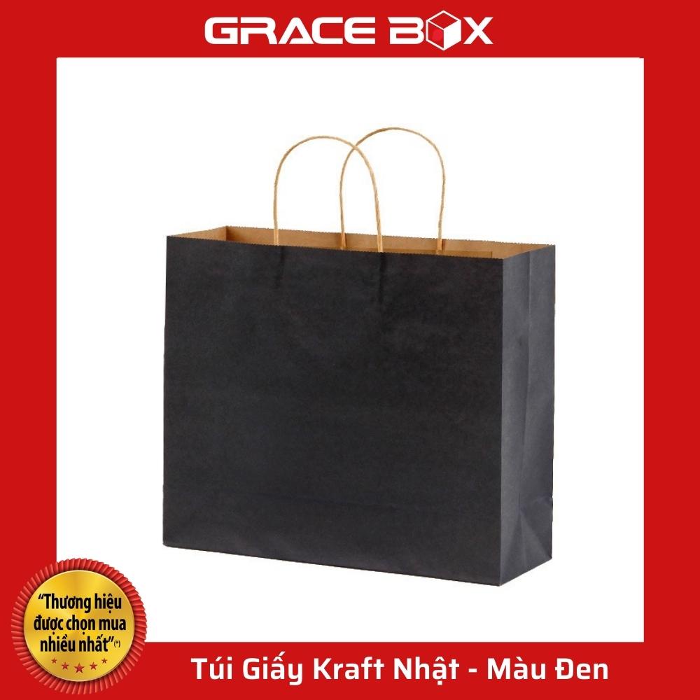 {Giá Sỉ} Túi Giấy Kraft Nhật Bản Cao Cấp - Size 21 x 11 × 27 cm - Màu Đen - Siêu Thị Bao Bì Grace Box
