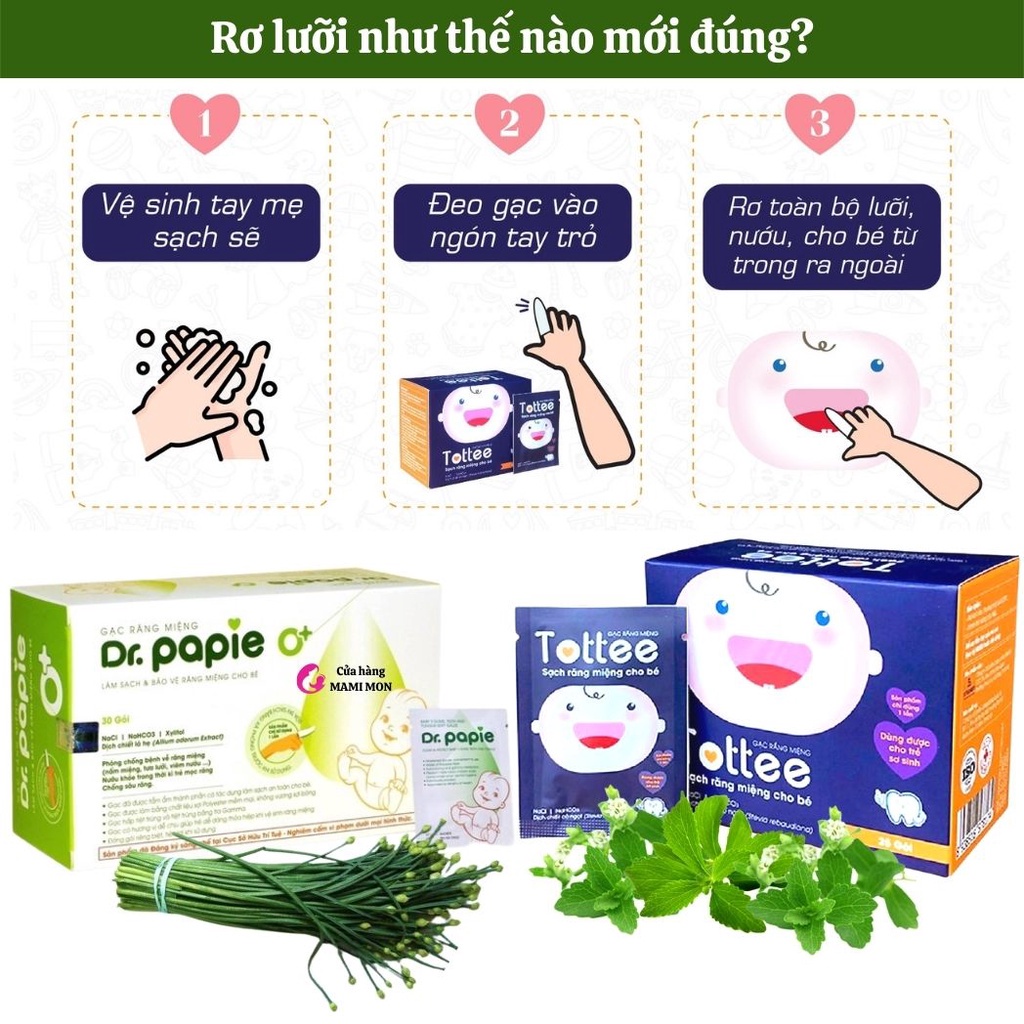 Hộp 30 gói gạc rơ lưỡi DR.PAPIE / TOTTEEE - vệ sinh răng miệng cho bé DR PAPIE