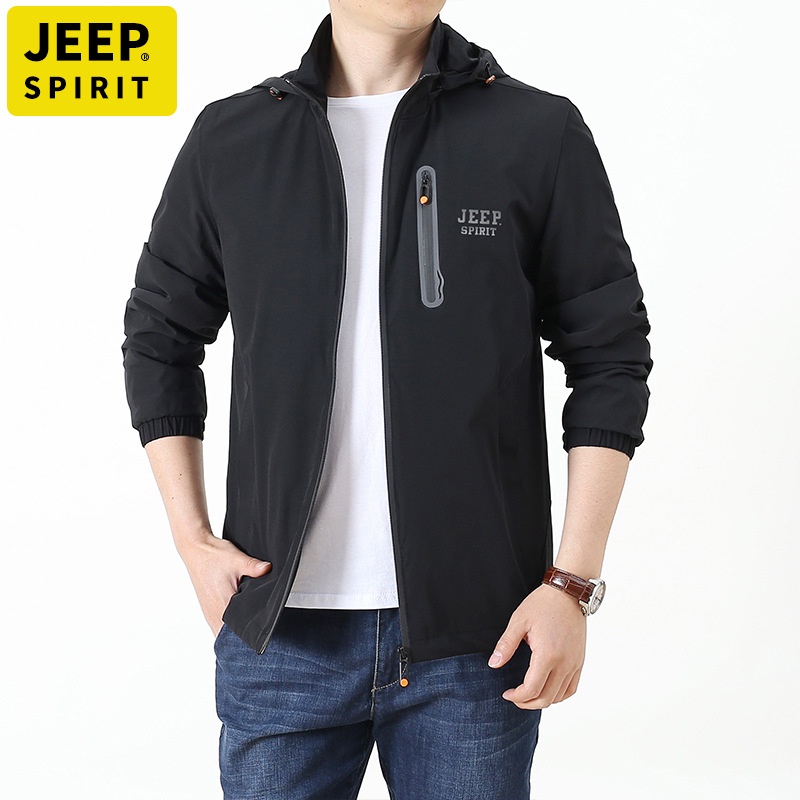 JEEP Áo Khoác Gió Mỏng Nhẹ Dáng Rộng Co Giãn Tốt Có Nón Nhanh Khô Thời Trang Cho Nam