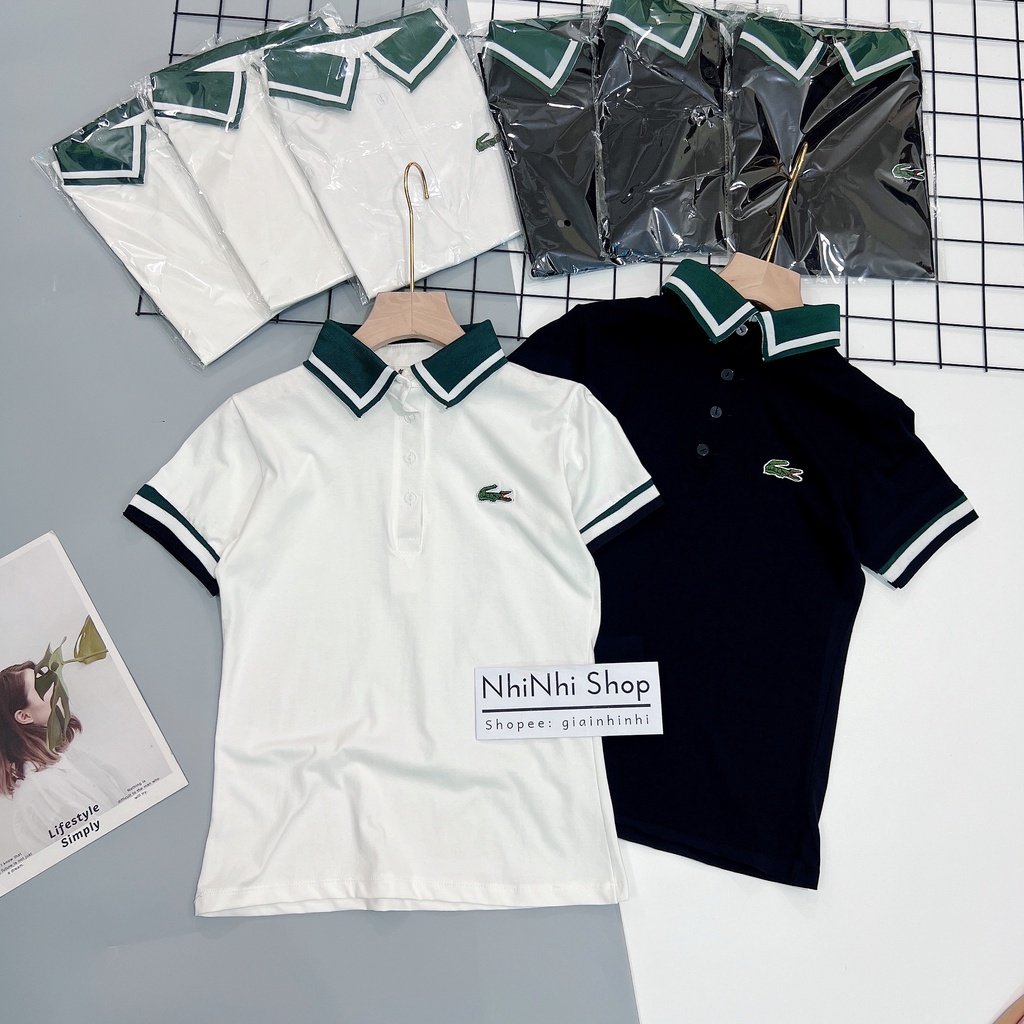 Áo phông cổ bẻ thêu logo, Áo thun pha viền ngắn tay vải cotton co giãn AS7235 - NhiNhi Shop