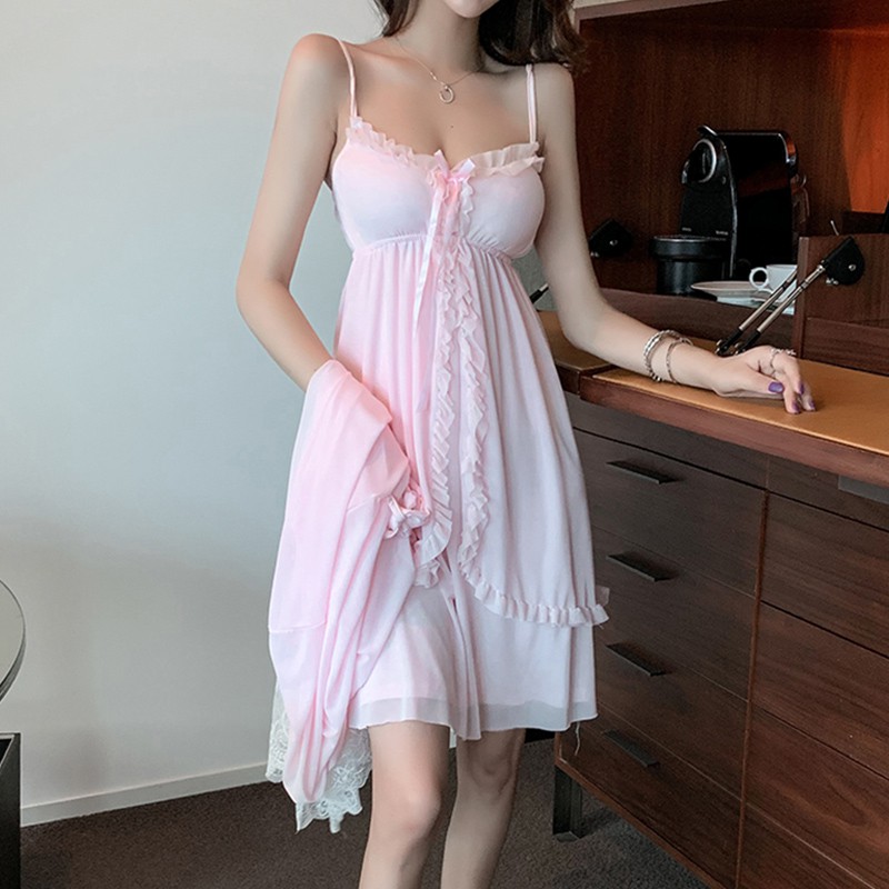 Váy Ngủ 2 dây xinh xắn phối bèo quảng châu ulzzang | BigBuy360 - bigbuy360.vn
