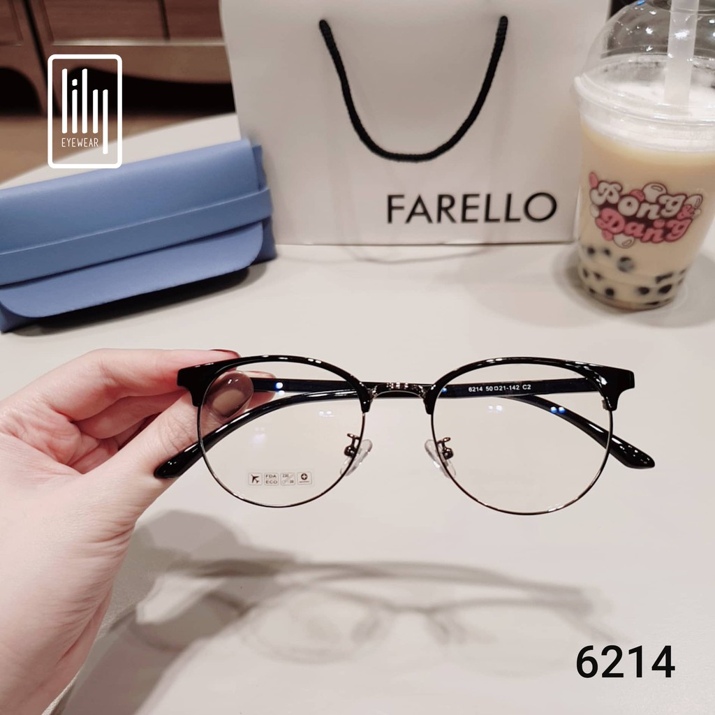 Gọng kính mắt kim loại tròn gọng nhựa dẻo thời trang nhiều màu lilyeyewear 6214