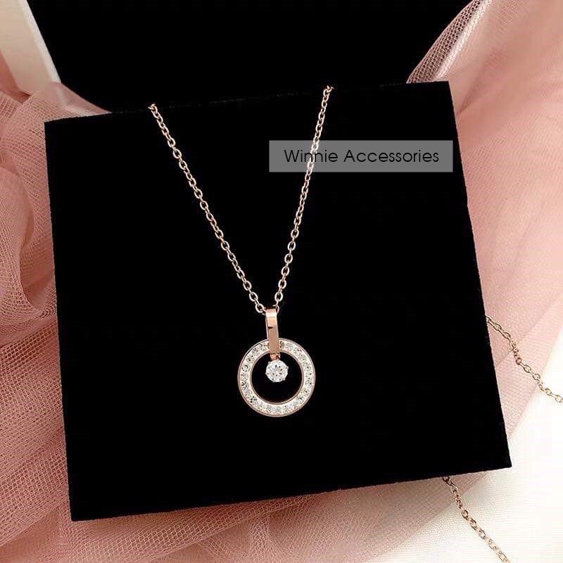 Dây chuyền nữ titan diamond circle vàng hồng