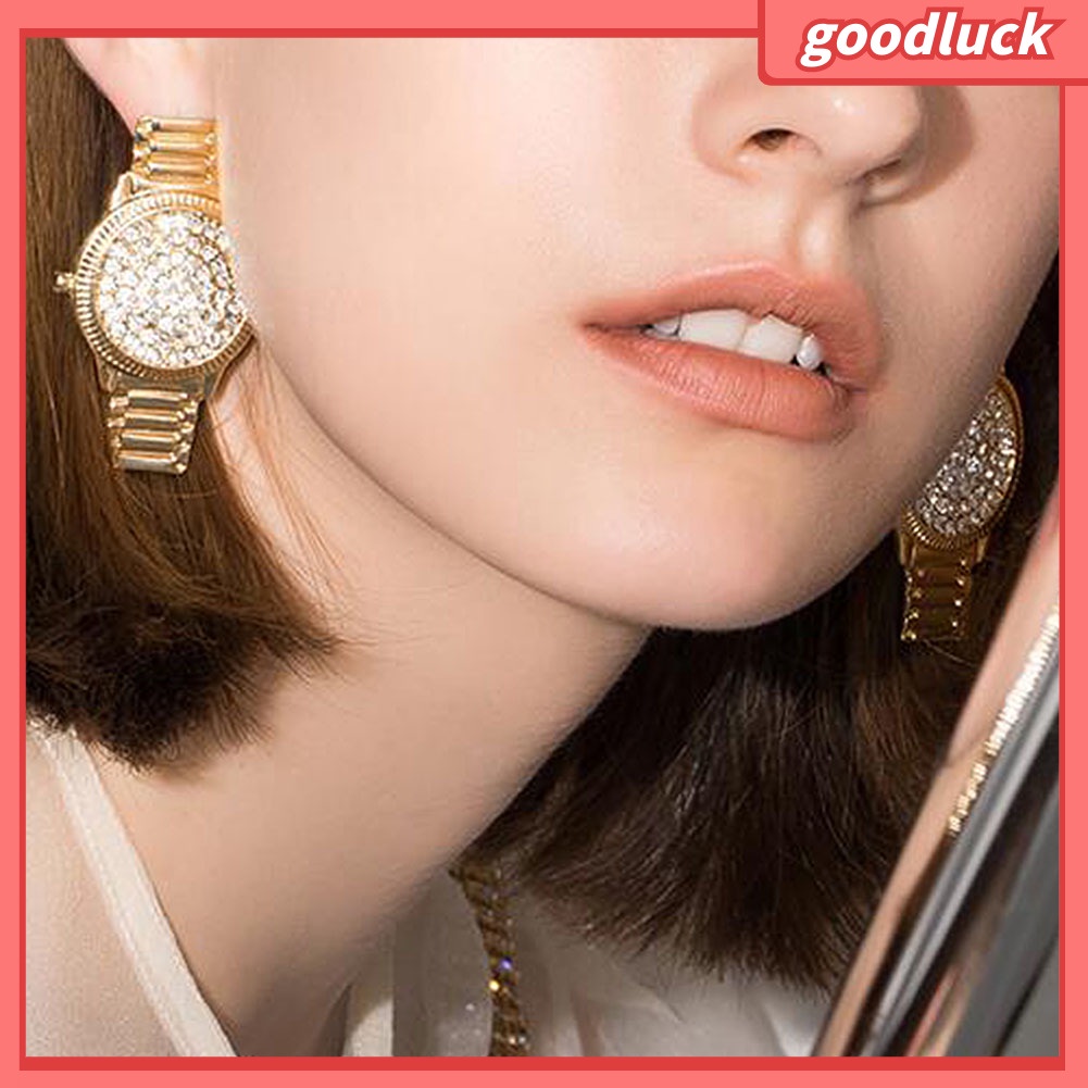 ps/Women Rhinestone Watch Shape Oval Geometric Dangle Ear Drop Earrings Jewelry