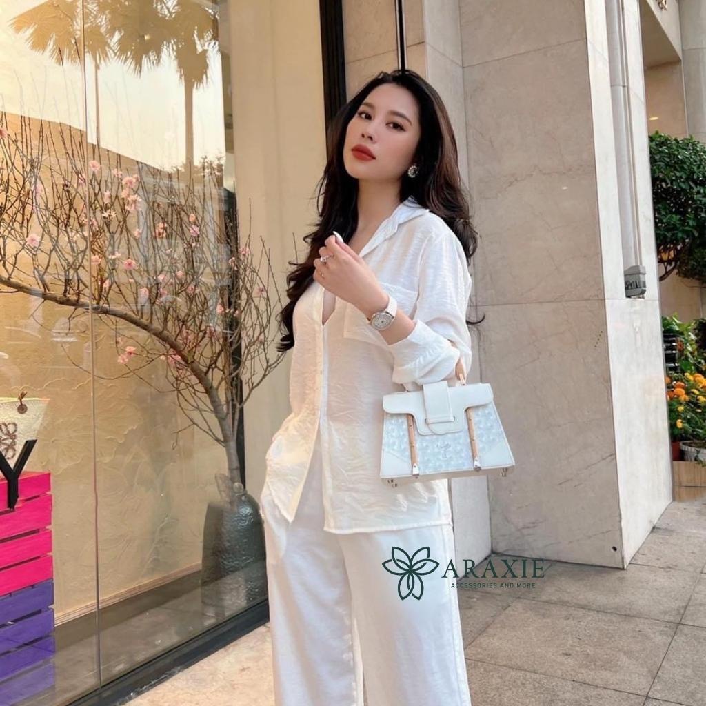 Áo sơ mi nữ form rộng Araxie sơ mi nữ kiểu dài tay màu trắng cổ vest dáng Hàn Quốc công sở bánh bèo ASM0122
