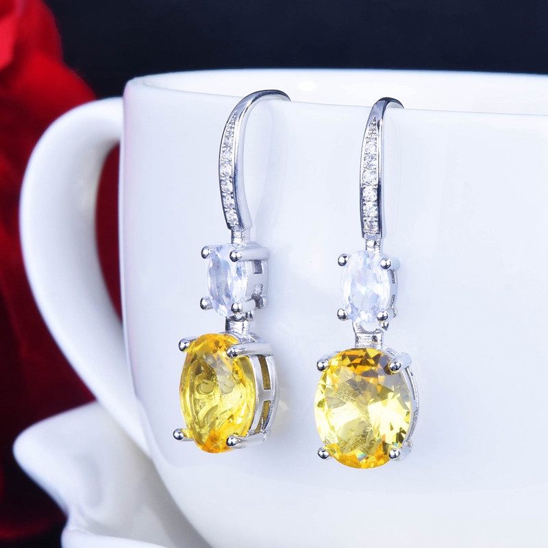 Khuyên Tai Đính Đá Hình Oval Màu Vàng Sang Trọng Dành Cho Nữ