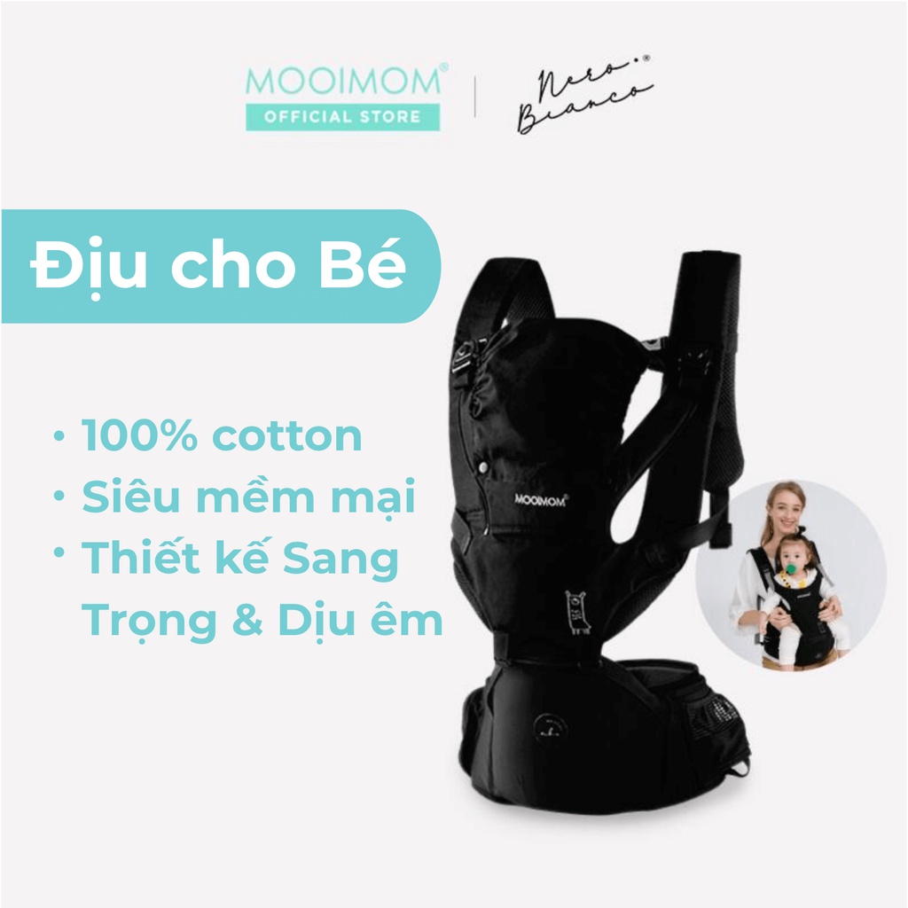MOOIMOM Địu Ngồi Em Bé Cao Cấp Trợ Lực Siêu Nhẹ Êm Ái NeroBianco Hạn Chế Đau Lưng HPS2101