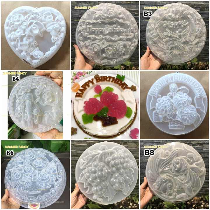 ( 8 mẫu ) khuôn rau câu size 25cm nhựa làm thạch bánh sinh nhật - Round Jelly mold 10"