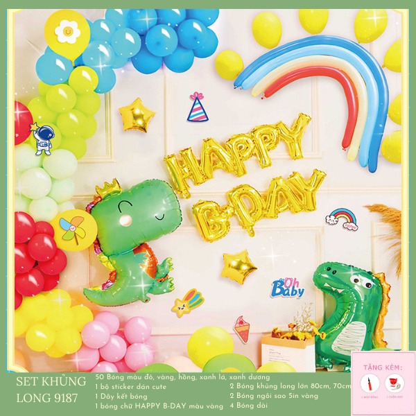 [TẶNG BÓNG SỐ &amp; BƠM, KEO] Set Trang Trí Sinh Nhật Bé Trai Chủ Đề Khủng Long Nhiều Mẫu Dễ Thương (Đầy Đủ Như Hình)