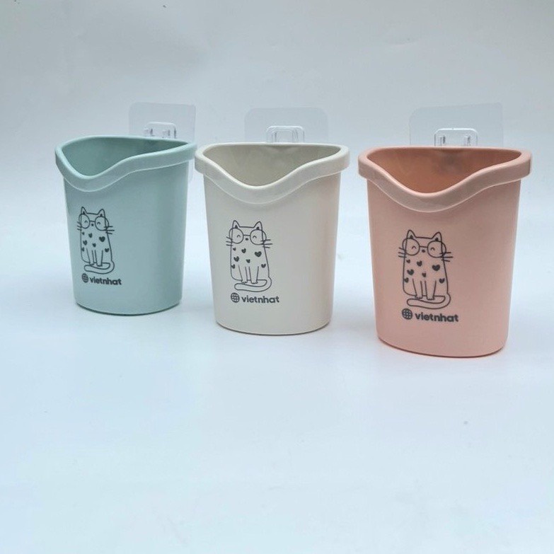 Cốc dán tường tiện ích Việt Nhật 6370, cốc để bàn chải kem đánh răng có lỗ thoát nước tiện lợi kèm miếng dán