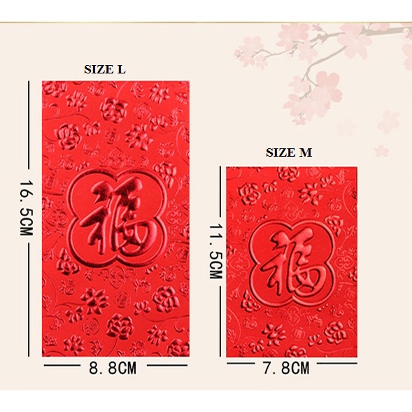 06 bao lì xì Tết in nổi chữ đỏ - Lì xì Tết 2023