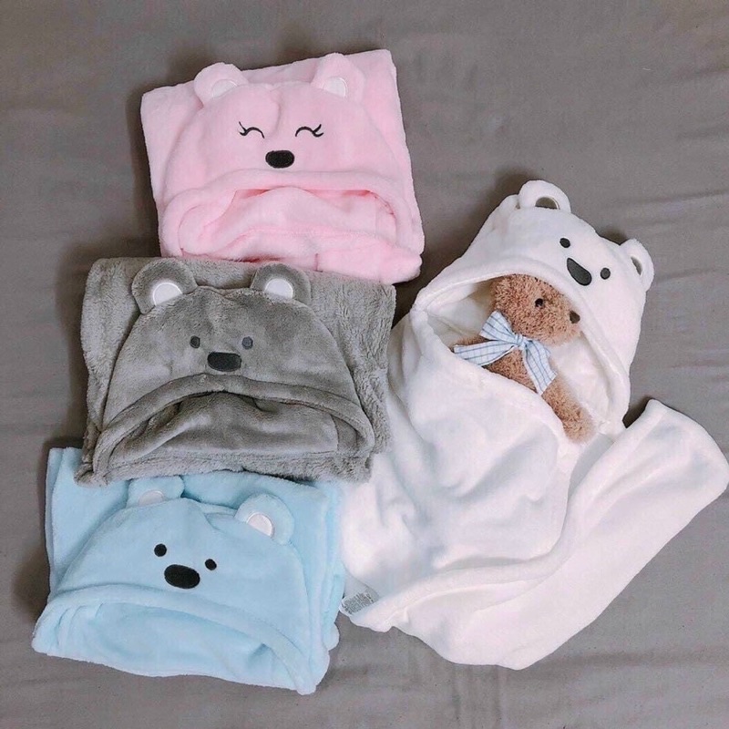 {Nhùn nhùn} Ủ Choàng Bông Cho Bé/Chăn Ủ Lông Hình Gấu Có Mũ Minizone