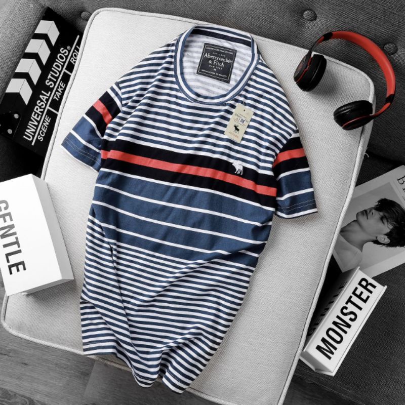 Áo thun không cổ ngắn tay cotton 100% sọc đỏ