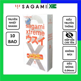 Bao cao su Sagami siêu mỏng trơn Xtreme Super Thin Nhật Bản bcs cao cấp kiểu truyền thống hộp 3,10 chiếc
