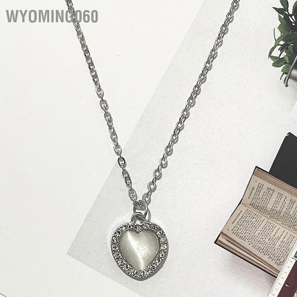 Wyoming060 Heart Pendant Necklace Opal Shape Clavicle Adjustable Length Alloy for All Neck Sizes