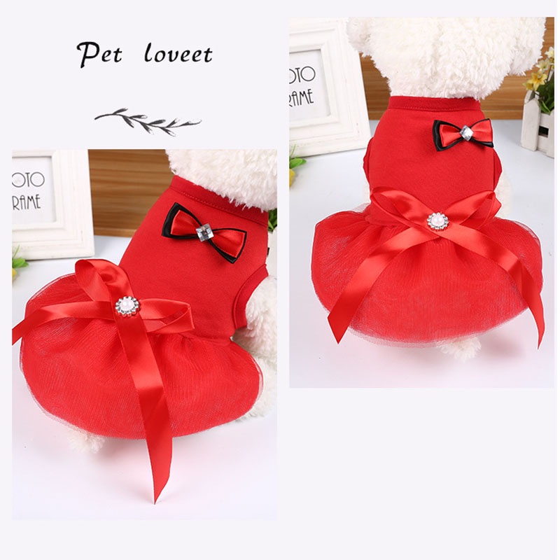 Mùa xuân và mùa hè Vật nuôi thoáng khí Viền viền ren cho mèo và chó Quần áo thời trang dễ thương Nơ Phong cách công chúa Vest Quần áo Nhiều màu Tùy chọn