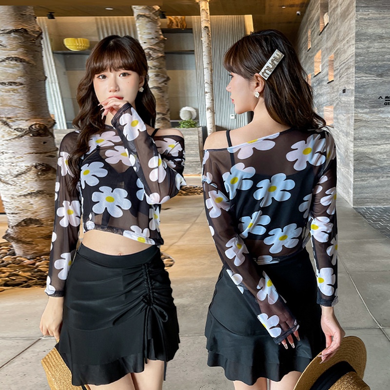 Bộ Đồ Bơi Ba Mảnh Dáng Ôm In Họa Tiết Thời Trang Cho Nữ