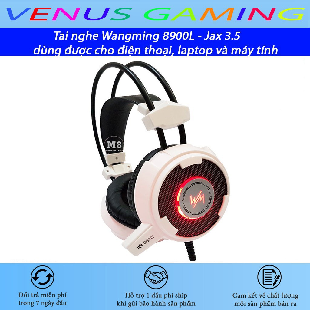 Tai nghe GAMING Wangming 8900L - Màu đỏ, trắng - Jax 3.5 dùng được cho điện thoại - Bảo hành 12 tháng