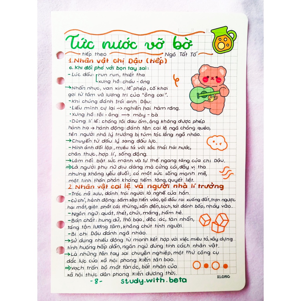 Sổ takenote văn 8 ghi chú kiến thức,phong cách trang trí sticker, sổ lò xo bìa trong Beta, sổ còng đóng Binder