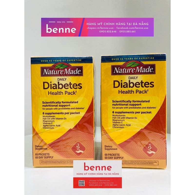 [Bill Mỹ air] Nature Made Diabetes Health Pack của Mỹ, viên uống bổ sung hỗ trợ người bị tiểu đường, Hộp/60 Gói