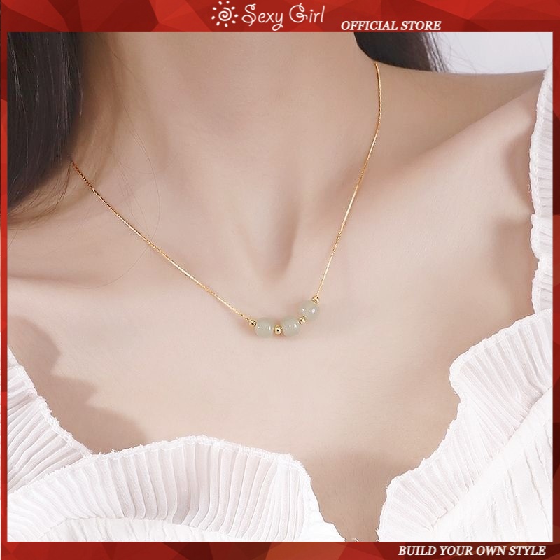 Vòng Cổ Xâu Hạt Ngọc Bích Thời Trang Nữ